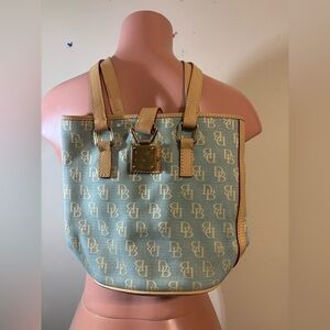 Dooney & Bourke Women’s Vintage Blue White Shoulder Bag bucket bag gold trim